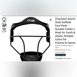 Champion Sports Steel Softball Face Mask – Durable Fielder’s Mask for Youth